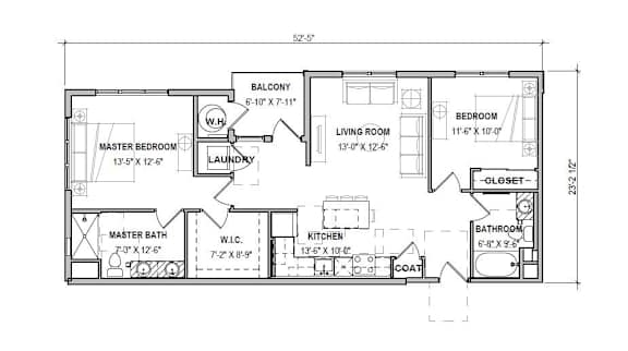 A floor plan of a house with labeled rooms and dimensions.