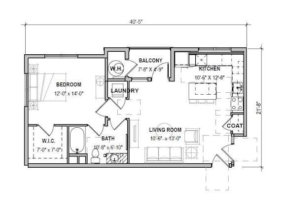 A floor plan of a house with labeled rooms and dimensions.