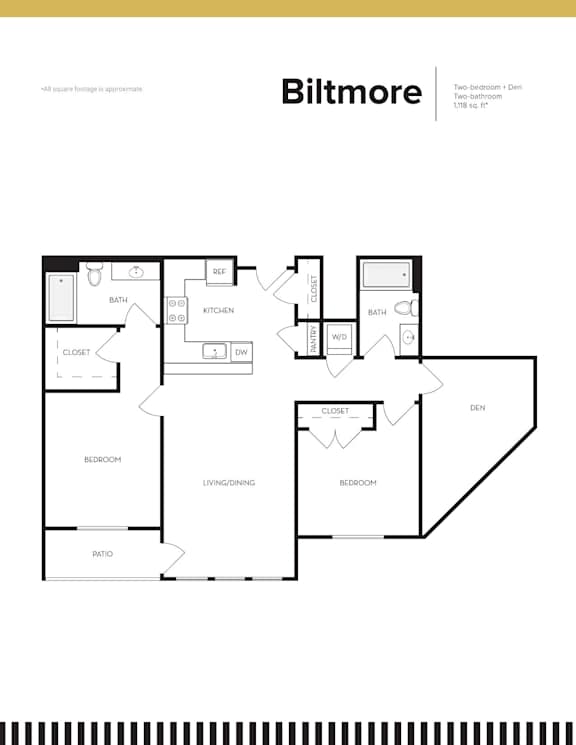 A floor plan for a Biltmore property with two bedrooms and two bathrooms.