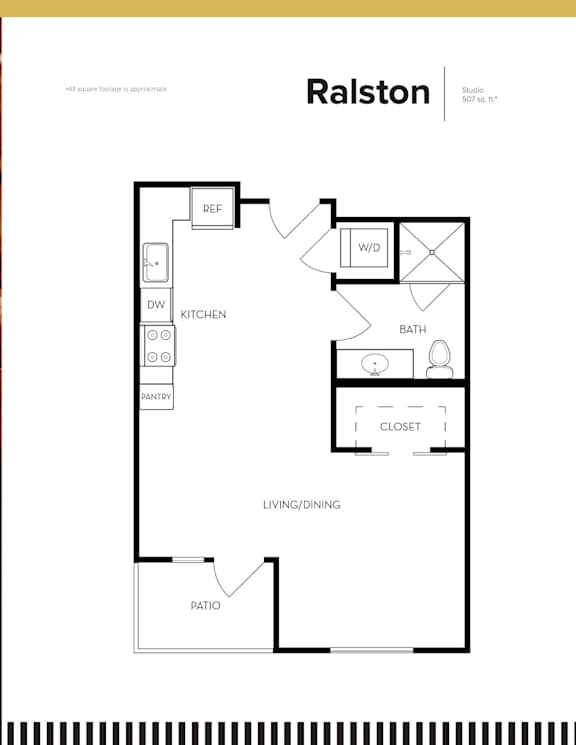 A floor plan of a Ralston Studio apartment.