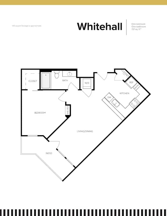 A black and white floor plan of a Whitehall apartment.