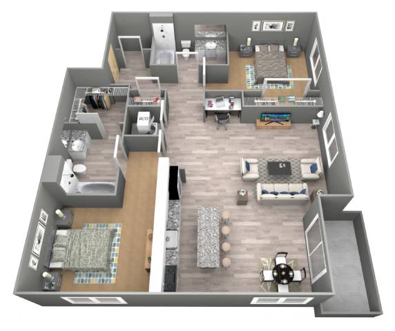 Floor Plan  Adams I - 3D Floor Plan - The Flats