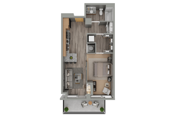 a floor plan of a house with a bedroom and a kitchen