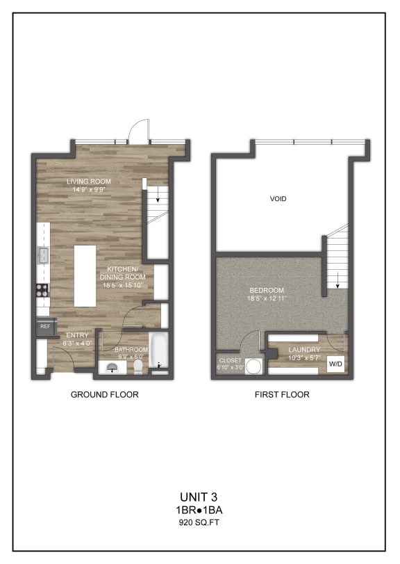 a floor plan of a unit with a bedroom and a living room