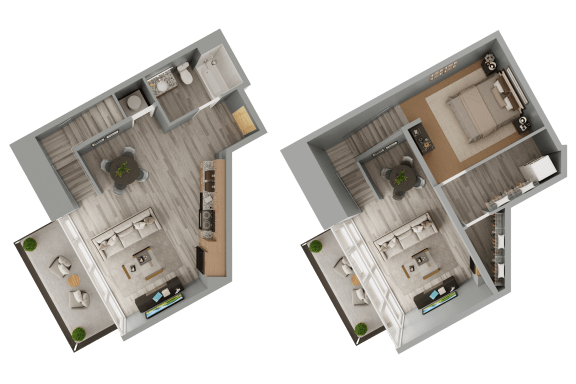 two floor plans of a bedroom and a bathroom