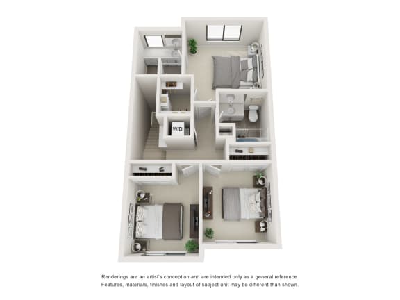 Floor plan of Maple Place townhome, 3-bedroom style (second level)