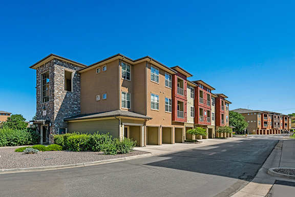 Breezeway attached and detached garages - Acadia at Cornerstar Apartments