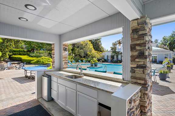 Outdoor kitchen and recreation area - Evergreen Lenox Park Apartments