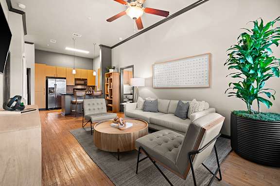 Wood-style flooring available on the first floor - Foothills at Old Town Apartments