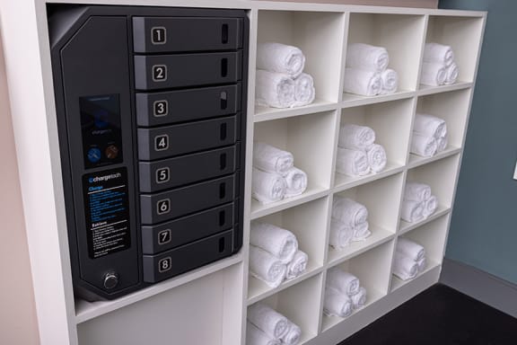 Phone charging locker in fitness center - NOVA at Green Valley