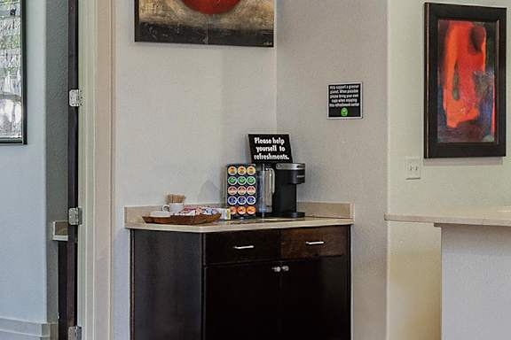 Complimentary coffee bar for residents - DeLayne at Twin Creeks