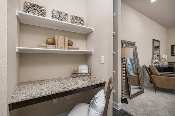 Built-in desk with granite top in select units - Monterra Las Colinas Apartments