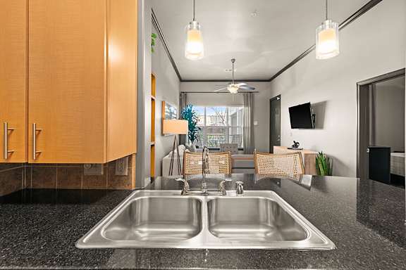 Double stainless steel sink in kitchens - Foothills at Old Town Apartments