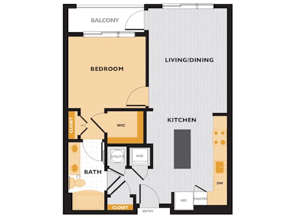 A01 - 1Bed 1 Bath - The Perry 2D Floor Plan
