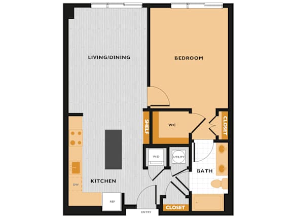 A02 - 1Bed 1 Bath - The Perry 2D Floor Plan