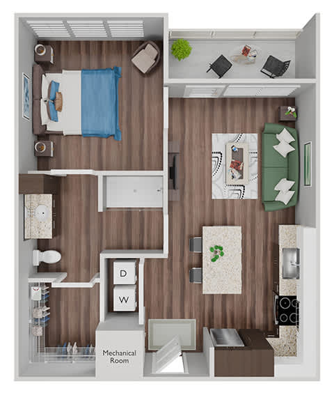 A05 - 1 Bed-1Bath - 3D floor plan