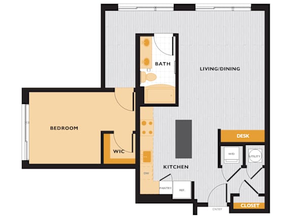A05 - 1Bed 1 Bath - The Perry 2D Floor Plan