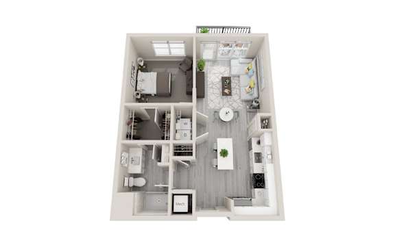 A12 - 1Bed 1Bath - Rockwell at Crown - 3D Floor Plan
