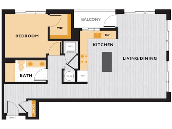 A08 - 1Bed 1 Bath - The Perry 2D Floor Plan