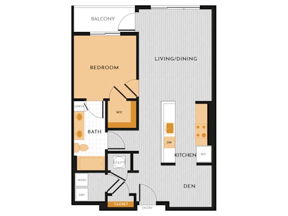 A09 - 1Bed 1 Bath with Den - The Perry 2D Floor Plan