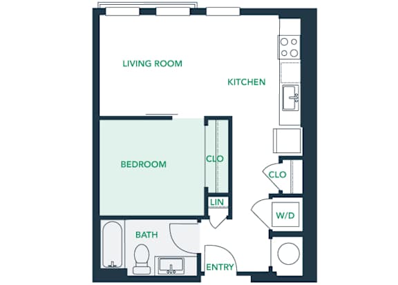 A0S0 - Studio - 1 Bath - Brentford at the Mile - 2D Floor Plan
