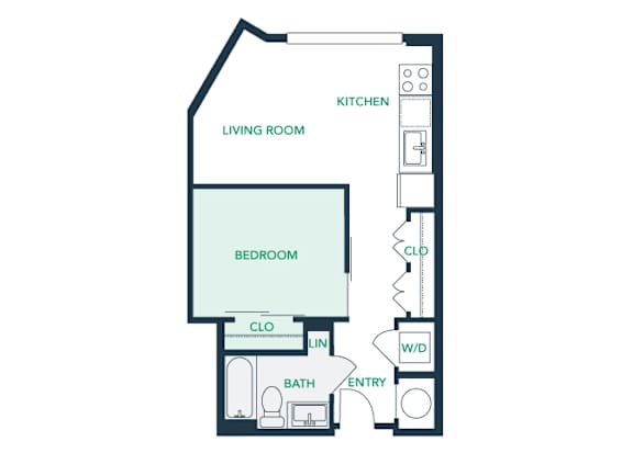 A0S1 - Studio - 1 Bath - Brentford at the Mile - 2D Floor Plan