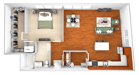 Harbor Hill Apartments - A10 - 1 bed 1 bath - 3D