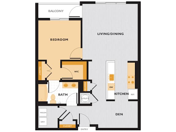 A10 - 1Bed 1 Bath and Den - The Perry 2D Floor Plan