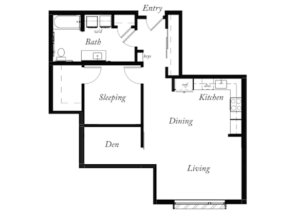 A10 - 1 Bed -1 Bath - 855 Sq Ft - 2D - Willow Apartments