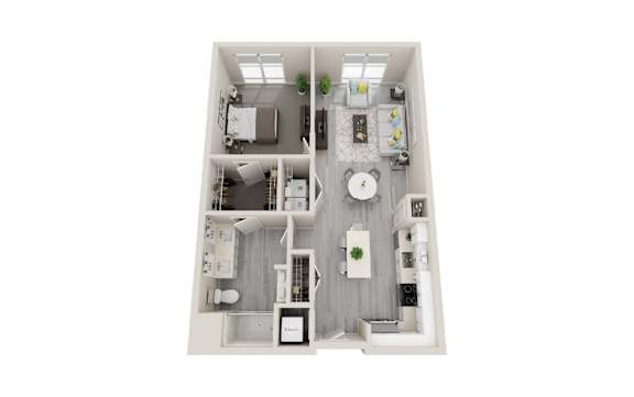 A16 - 1Bed 1Bath - Rockwell at Crown - 3D Floor Plan