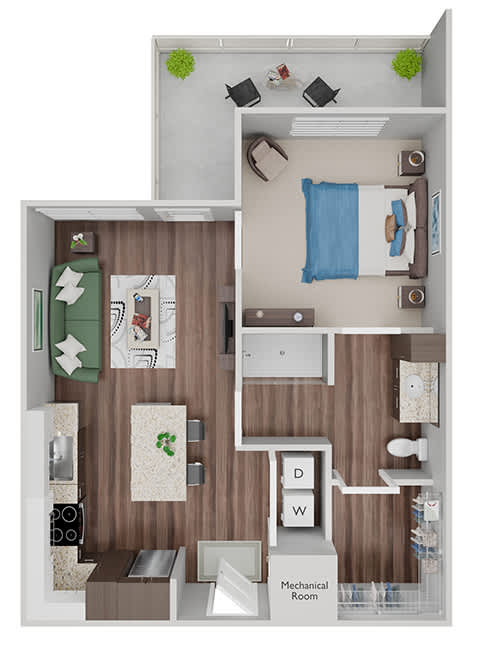 A11 - 1 Bed-1Bath - 3D floor plan