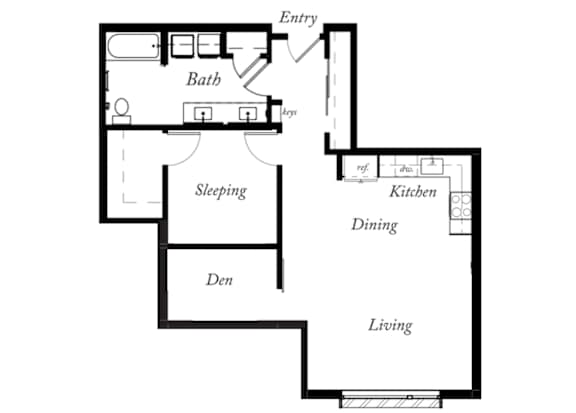 A11 - 1 Bed -1 Bath - 854 Sq Ft - 2D - Willow Apartments