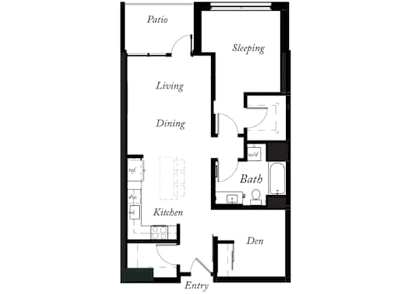 A13 - 1 Bed -1 Bath - 901 Sq Ft - 2D - Willow Apartments