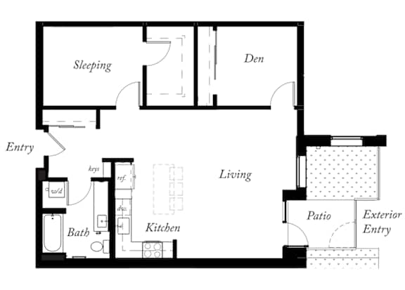 A14 - 1 Bed -1 Bath - 958 Sq Ft - 2D - Willow Apartments
