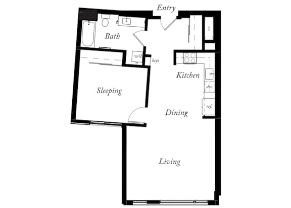 A15 - 1 Bed -1 Bath - 810 Sq Ft - 2D - Willow Apartments