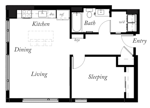 A17 - 1 Bed -1 Bath - 735 Sq Ft - 2D - Willow Apartments