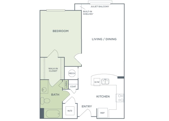 Urban Green Apartments A1 floor plan - 1 bed 1 bath - 2D