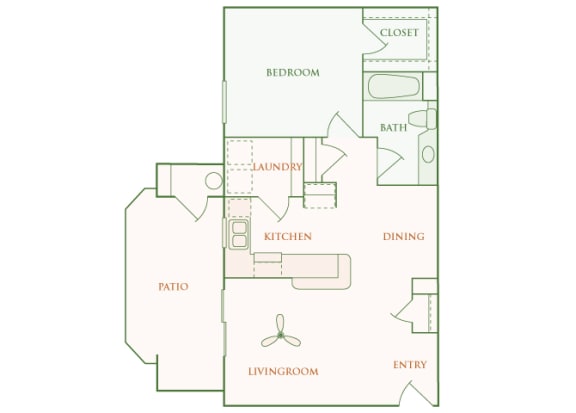 Willow Springs Apartments floor plan A1 Ashton 1 bed 1 bath 2D