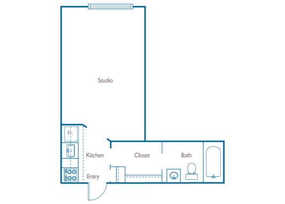 A1A studio floor plan 1 bathroom 2D
