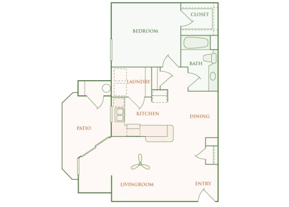 Willow Springs Apartments floor plan A2 Amherst 1 bed 1 bath 2D