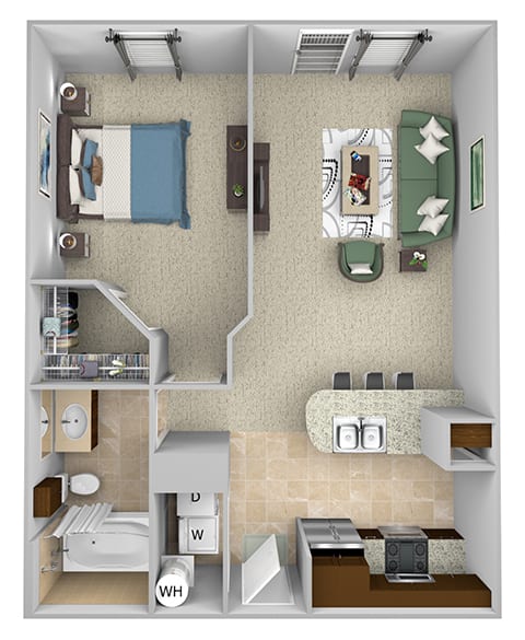 Monterra Las Colinas - A2 Higher Levels - 1 bedroom - 1 bath - 3D