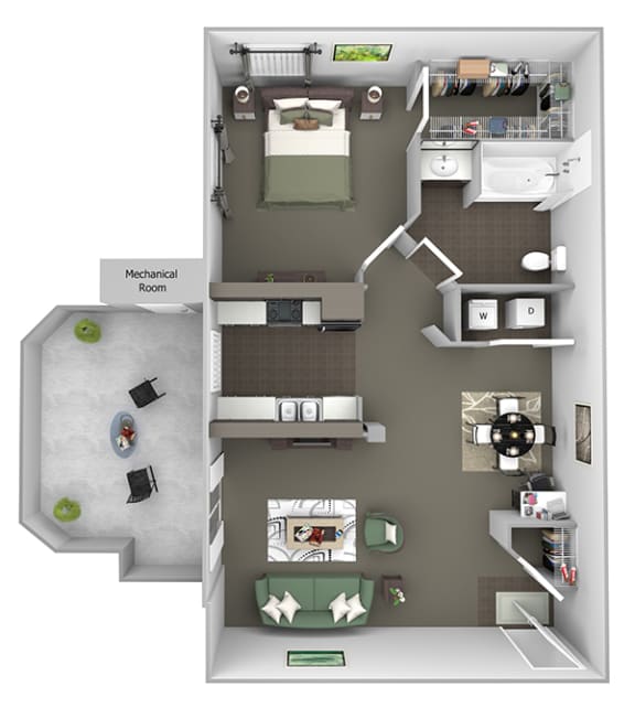 Antelope Ridge - A2 Oryx - 1 Bed 1Bath - 3D Floor Plans