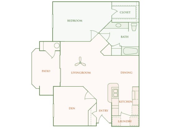 Willow Springs Apartments floor plan A3 Aventene 1 bed 1 bath 2D