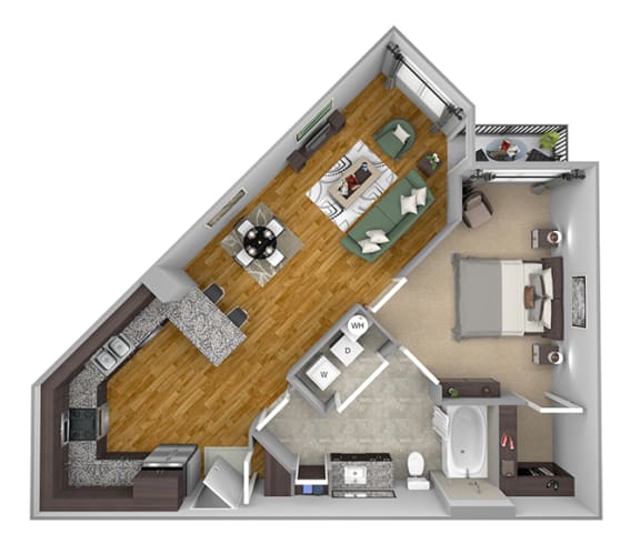 AVANT on Market Center - A3 - 1 bedroom and 1 bath - 3D