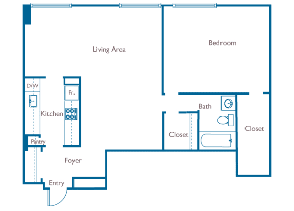 A3 floor plan 1 bed 1 bath