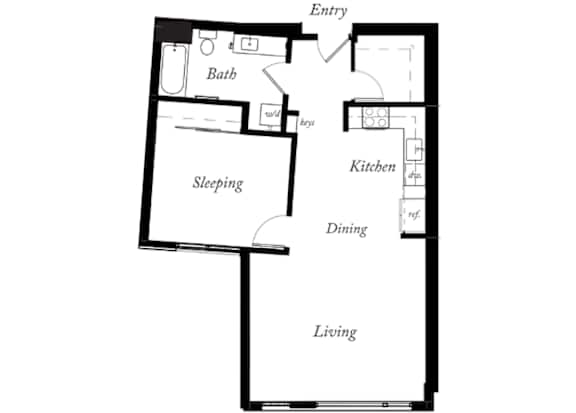 A3 - 1 Bed -1 Bath - 826 Sq Ft - 2D - Willow Apartments