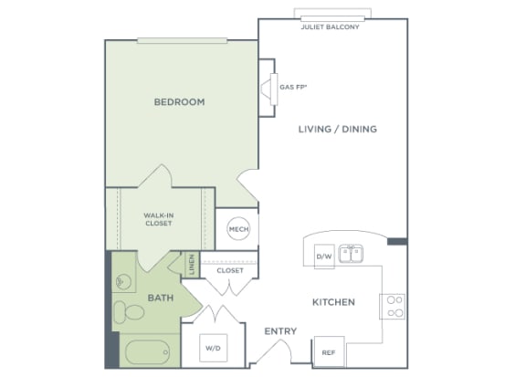 Urban Green Apartments A4 floor plan - 1 bed 1 bath - 2D