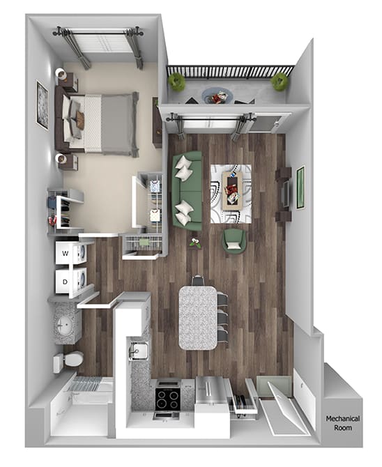 Bonterra Parc - A4 - 1 bedroom and 1 bath - 3D floor plan