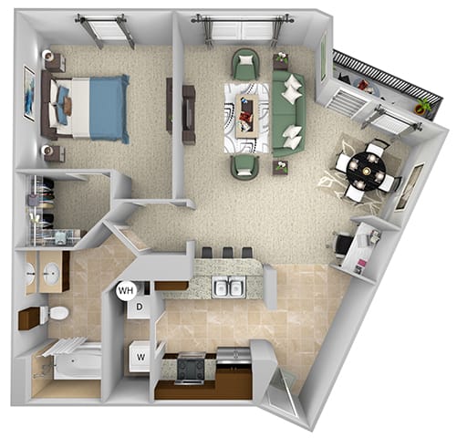 Monterra Las Colinas - A4 - 1 bedroom - 1 bath - 3D