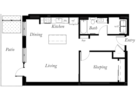 A4 - 1 Bed -1 Bath - 847 Sq Ft - 2D - Willow Apartments